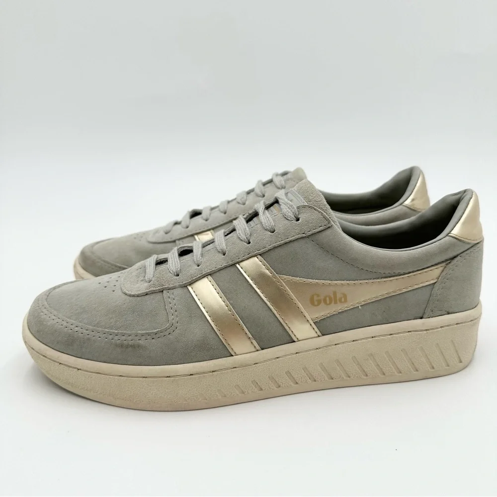 GOLA Grandslam Pearl Sneaker Women’s Gray and Gold Lace up Suede Shoe